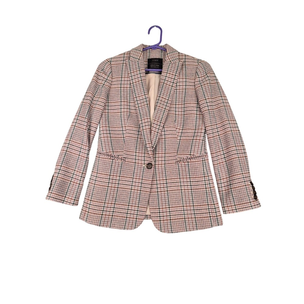 J.Crew Parke Blazer Nello Gori Italian Fabric Plaid MultiColor Notch Lapel Sz 00
